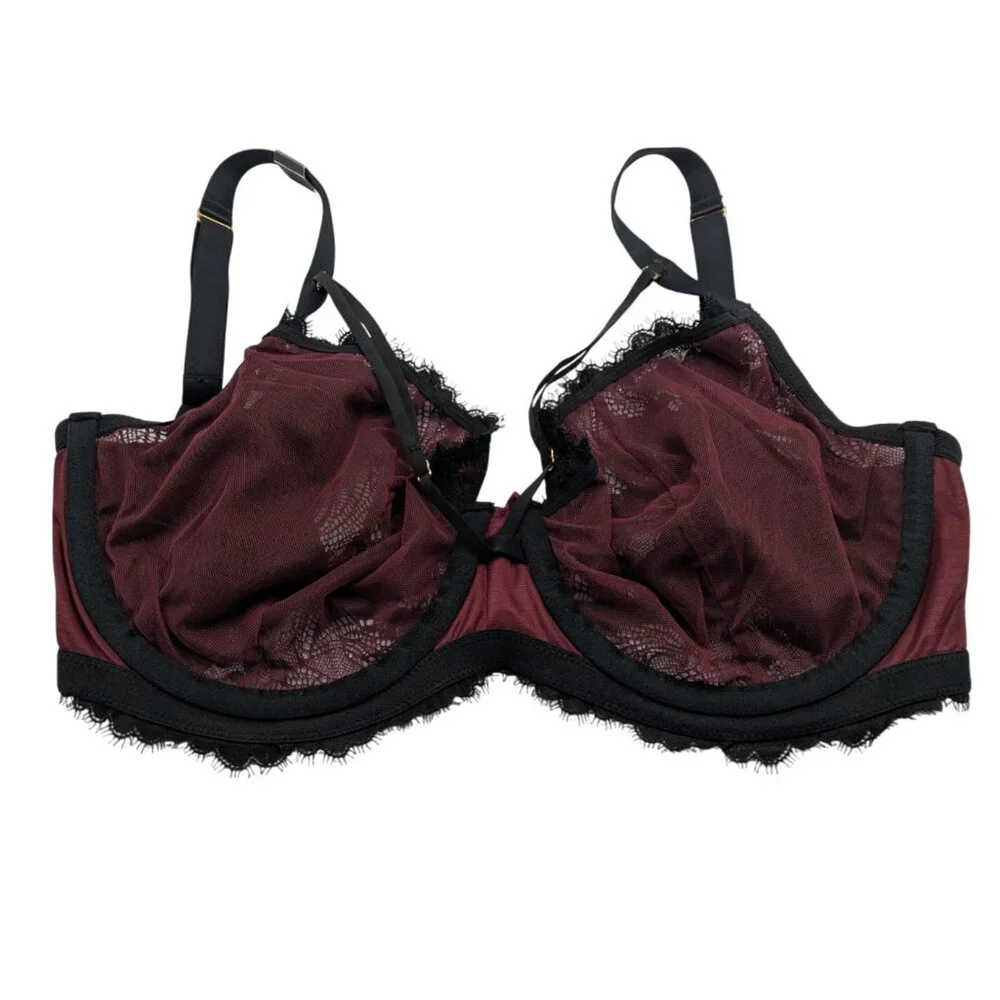 Cacique Womens Balconette Bra 42D Black Red Lace Underwire Unlined - Picture 10 of 10